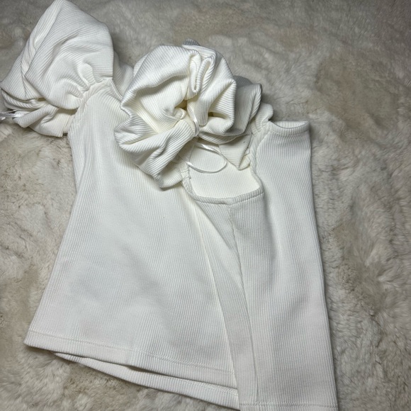 Divided Tops - Divided White Asymmetrical Ruffled Blouse